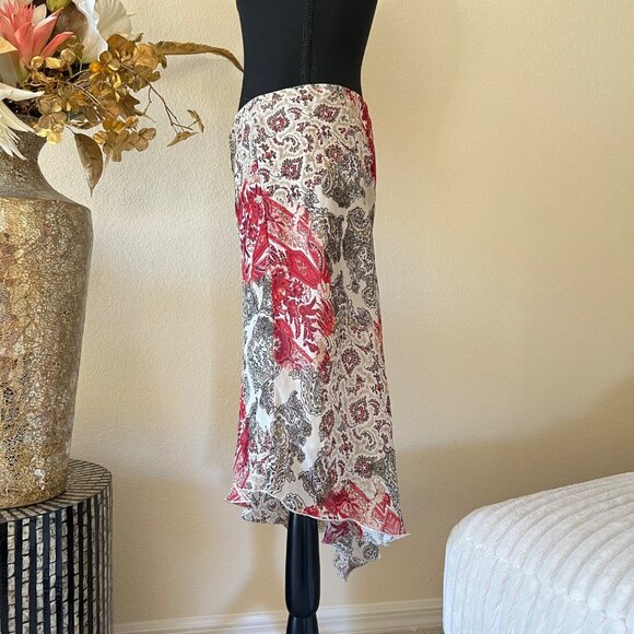 Byer California Paisley Floral Asymmetrical Red & Cream Flowy Lined Skirt M - Picture 3 of 10